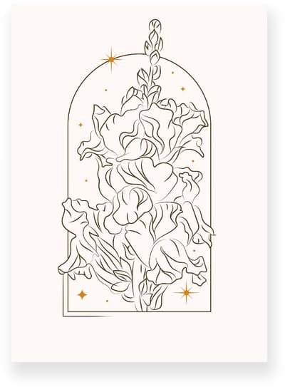 Poster 20x30 cm - Gladiool - Planten - Lijntekening - Goud - Beige - Minimalistisch - Botanisch - Muurdecoratie - Wanddecoratie