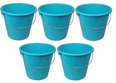 Turquoise huishoudelijke emmer - 5 liter met metalen beugel, 5 stuks