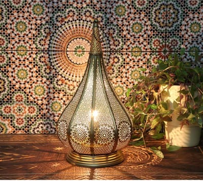 Oosterse lamp Monza goud 37 cm hoog met 2 schoteltjes | 2in1 | Marokkaans windlicht | oosterse decoratie