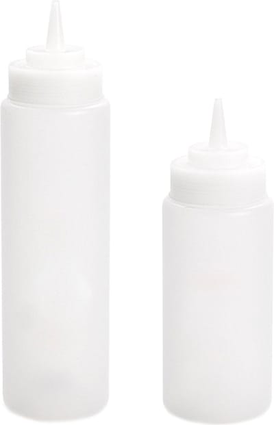 Doseerfles/sausfles - set 2x - 500/700 ml - met schenktuit - transparant - 18 en 20 cm