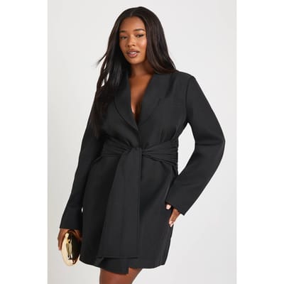 boohoo Dames Plus Tie Waist Obi Blazer Jurk | Zwart | Maat: 44