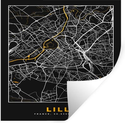 Muurstickers - Sticker Folie - Lille - Plattegrond – Stadskaart – Frankrijk - Kaart - 100x100 cm - Plakfolie - Muurstickers Kinderkamer - Zelfklevend Behang XXL - Zelfklevend behangpapier - Stickerfolie