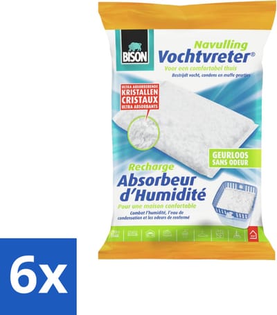 Bison - Original - Vochtvreter - Navulzak - 450 Gram - 1 Stuk - Geurloos - Voordeelverpakking - 6 stuks