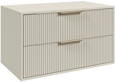 Badplaats Wastafelkast Rimini 80 cm – Beige – Hangend Badmeubel met 2 Lades en Gouden Handgrepen