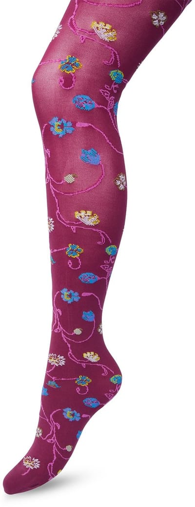 Bonnie Doon Bloemen Panty 80 Denier Roze/Paars Dames maat S/M - Bloemen Print - Gladde Naden - Maximaal Draagcomfort - Floral Tights - Chique Panty - Feestelijk - Gebloemd - Kleurrijk - Bloemenprint - Crushed Violets - BP221906.192