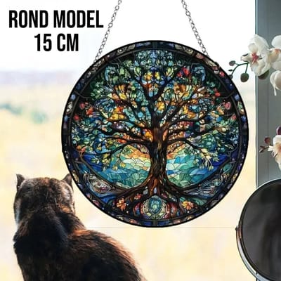 Allernieuwste.nl® Raamhanger Raamdecoratie Oude Levensboom - Kleurig - Hangend - Zonnevanger Rond Acryl - Suncatcher Rond model 15 cm