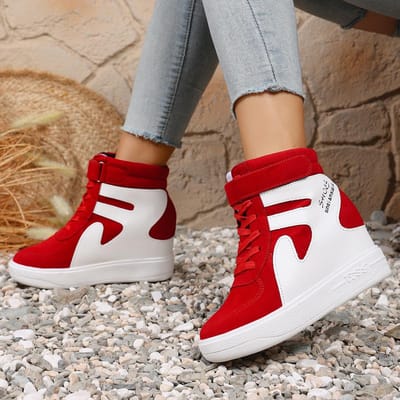 Dames Sneakers  nieuwe Interne Verhoging Buiten Dames Schoenen Comfortabele Sleehak Schoenen Vrouwelijke Hoge Top Platform Casual Sneakers 36 red