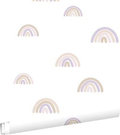 ESTAhome behang regenboogjes lila paars en beige en wit - 53 cm x 10.05 m - 139683