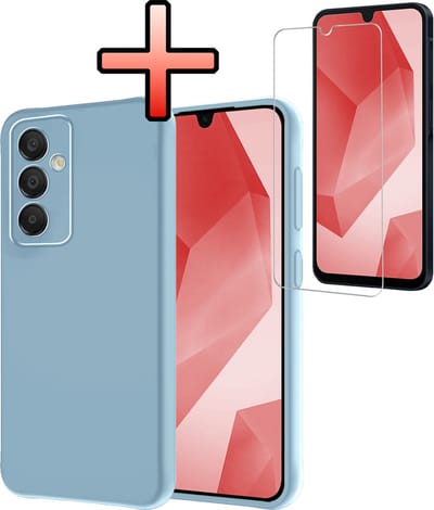 Hoesje - Met Screenprotector - Geschikt voor Samsung Galaxy A16 - Sterk & Shockproof - Back Cover - Siliconen Case - Telefoon Hoes - Lichtblauw