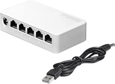 Ethernet Switch - Netwerk Hub - Internet Verdelen - Vijf Poorten - 10 x 9 x 6 cm - Wit