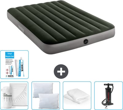 Intex Luchtbed - Twijfelaar - 137 x 191 x 25 cm - Groen - Inclusief Hoeslaken - Kussen - Pomp - Reparatieset en Kussenbeschermer