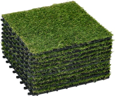 Kunstgras Tegels Set van 10 - 30x30 cm, Comfortabel en Weerbestendig, Groen