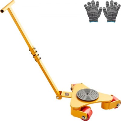 VEVOR 3T Transportkar met handvat 425x335x116mm Transportrollen van koolstofstaal Industriële rol met 3x 360° PU-wielen Rol Ф165x10mm Draaibare plaat Meubeltransporthulpmiddel Transportrol