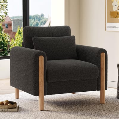 Pugsdrly Moderne fauteuil met dik kussen, comfortabele fauteuil met zachte vulling, relaxfauteuil voor woonkamer, kantoor of slaapkamer, comfortabele fauteuil, grijs.