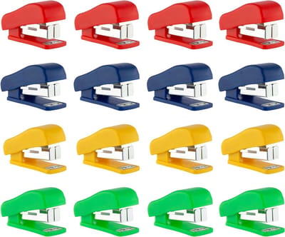 Mini nietmachines set - Kleine handnietmachines - Papier nieten - Opent plat - 16 stuks - Assorti