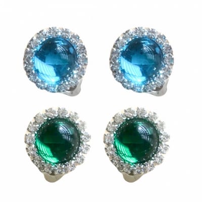2 paar clip oorbellen blauw en groen- Charme Bijoux
