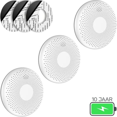 SAVS CS11 Combimelder 3-pack - Rook en koolmonoxide - 10 Jaar batterij - Geen LED lampje - Rookmelder en koolmonoxidemelder met extra dun design - Rook én CO melder - Montage zonder boren
