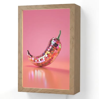 Wandlamp 20x30 cm - Oplaadbaar - Peper - Disco - Rood - Glitter - Wandlampen binnen woonkamer - Slaapkamer lamp met kabel - Decoratieve nachtlamp - Vloerlamp snoer