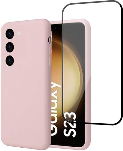 Hoesje geschikt voor Samsung S23 + Screenprotector – Full Screen Tempered Glass - Liquid Back Case Cover Rose