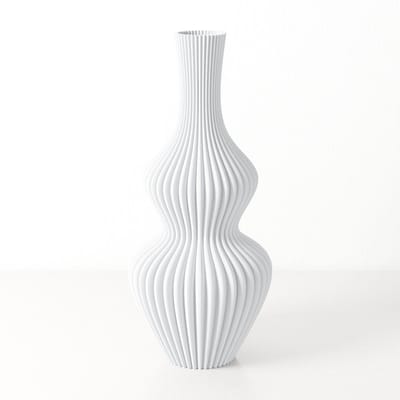 Fleuriek kleine Vaas - Wit - H30 cm - Vaas voor zijden bloemen - Moderne decoratieve vaas gemaakt van duurzaam kunststof - Geribbelde vaas