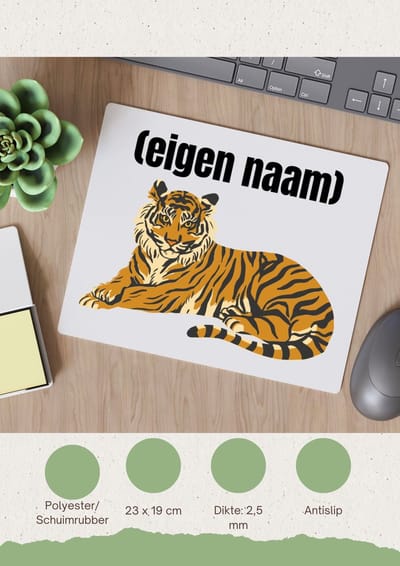 Akyol - tijger met eigen naam Muismat - Tijger - dieren liefhebber - iemand die houdt van tijgers - verjaardag - cadeau - kado - geschenk - 23 bij 19 cm