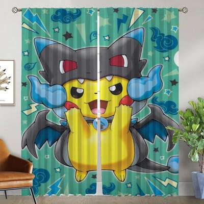 Gordijnen Kinderkamer P-pokemones Woonkamer Gordijn Huisinterieur Gordijnen voor Camera Halloween Decoratie Tule voor Slaapkamer W50xH70cmx2pcs-CL