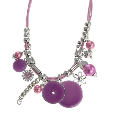 Behave - Ketting met paarse cirkelvormige hangers en bloemenbedels - Modeaccessoire voor vrolijke looks