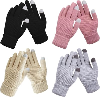 Warm Touchscreen Handschoenen voor Vrouwen - Thermisch Gebreide Fleece Lining, Antislip Elastische Manchet, 4 Paar in Diverse Kleuren, One Size