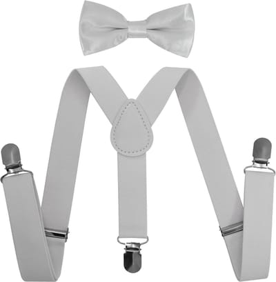 Fako Fashion® - Kinder Bretels Met Vlinderstrik - Effen - 65cm - Lichtgrijs