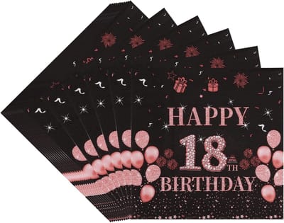 40 Stuks Zwarte Rozen Gouden 18e Verjaardag Servetten, Wegwerp Papieren Servetten voor Meisjes Feest, 2 Laags, 6.5 x 6.5 Inch (Vouw) en 13 x 13 Inch (Uitgevouwen)