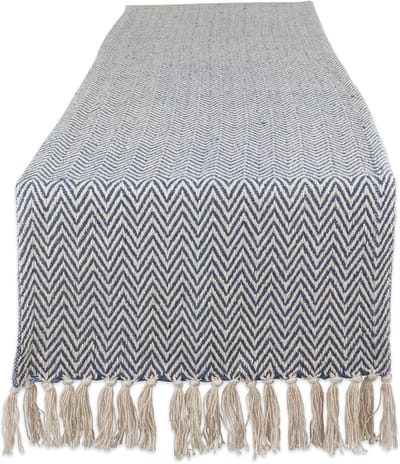 Geweven Basic Tafelblad Collectie, Chevron Tafelloper, 15x108, Frans Blauw
