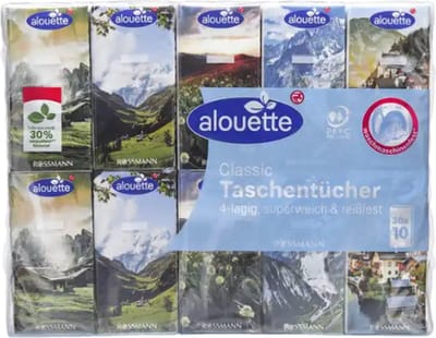 Alouette Zakdoekjes - Classic Design 4-laags | 30x10 Stuks - 300 Tissues | Verschillende Opdruk - Groot Verpakking Zakdoeken