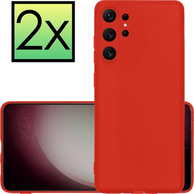 Hoesje - 2 Stuks - Geschikt voor Samsung Galaxy S23 Ultra - Sterk & Shockproof - Case Siliconen - Back Cover - Telefoon Hoes - Rood
