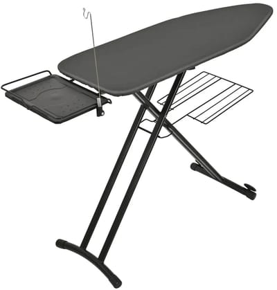 Kinghoff - Strijkplank - Extra Grote Opvouwbare Strijkplank voor Stoomgenerator - Heat Reflect Technologie - Verstelbare Hoogte - Strijkplank met Strijkijzerhouder & Wasrek - Antislip Voeten - 124.5 x 48.3 cm - Zwart