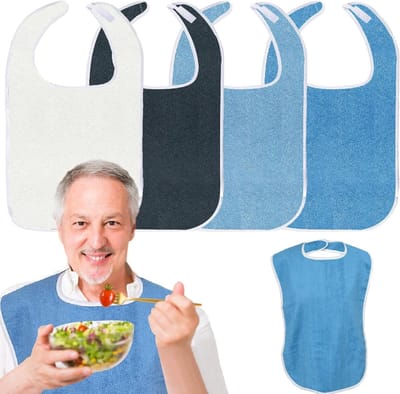 Set van 4 Herbruikbare en Wasbare Slabbetjes voor Volwassenen - Verstelbare Waterdichte Kledingbescherming voor Ouders in Blauw