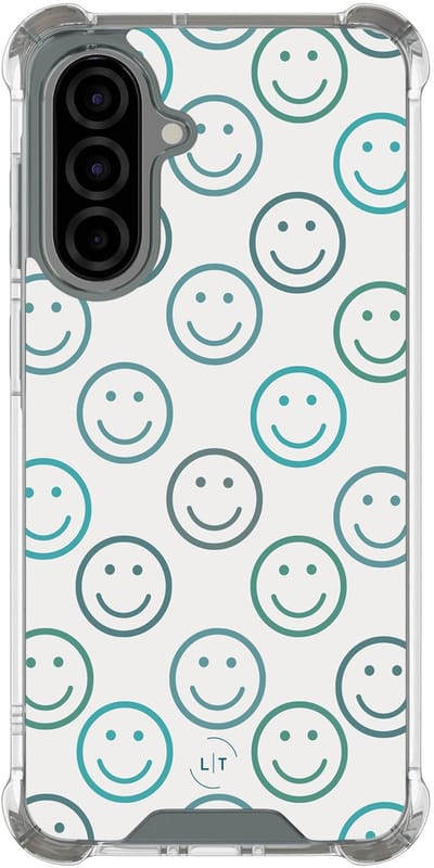 Shockproof hoesje - Geschikt voor Samsung Galaxy A56 - Happy faces - Extra sterke case - TPU/polycarbonaat - Print / Illustratie - Blauw, Transparant