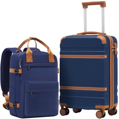 Dailygoods- Kabinenkoffer 55x35x20cm - Handbagage Koffer - Harde Koffer met TSA-slot - 4 Dubbele Wielen - Set met Rugzak 20L - Ideaal voor Ryanair - Handbagagekoffer