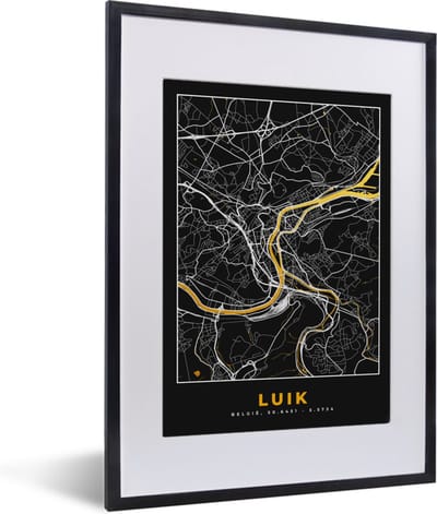 Fotolijst incl. Poster - Kaart - Goud - Luik - Plattegrond - Stadskaart - 30x40 cm - Posterlijst
