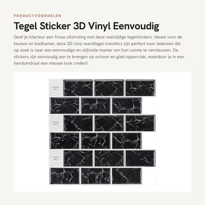 Dailygoods- Tegelstickers 3D Vinyl - Zelfklevende Wandtegel Transfers - Peel en Stick - Tegelstickers Keuken/Badkamer - Vierkante Stickers - Eenvoudig aan te brengen - Muursticker