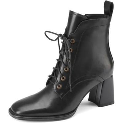 Mode Dames Schoenen Vierkante Neus Hoge Hak Schoenen Voor Dames Zwarte Leren Laarzen Dames Vetersluiting Moderne Laarzen Winter Dames Laarzen 36 black
