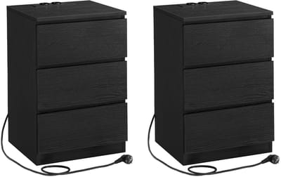 MAZAZU - Nachtkastjes - Set van 2 - Zwart - 3 Laden - 35x40x59