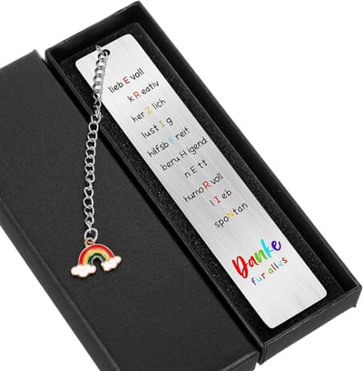 MTTproducts- Bladwijzer Afscheidscadeau - Leraren Cadeau - Roestvrij Staal - Geschenkdoos - Regenboog Hanger - 13 x 2,6 cm