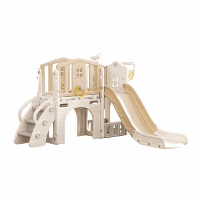 Speeltoestel Toren Luxe Huis Beige/Crème met glijbaan en basket voor binnen en buiten | Russle