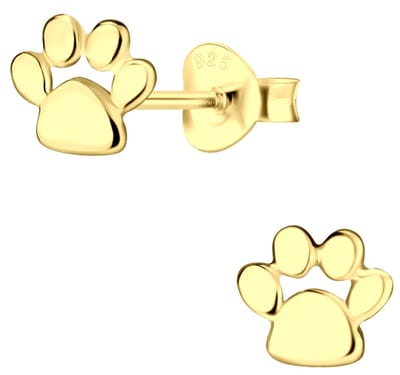 Joy|S - Zilveren kat hond dierenpoot oorbellen - 6 mm - massief - gold plated - kinderoorbellen - poot afdruk oorknoppen