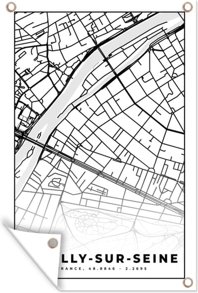 Muurdecoratie Kaart - Plattegrond - Frankrijk - Stadskaart - Neuilly-sur-Seine - Zwart wit - 120x180 cm - Tuinposter - Tuindoek