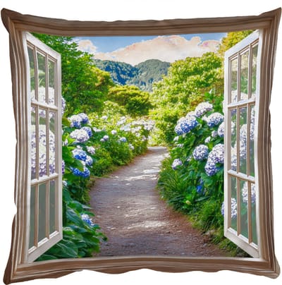 Sierkussens - Kussentjes Woonkamer - 50x50 cm - Doorkijk - Hortensia - Pad - Natuur