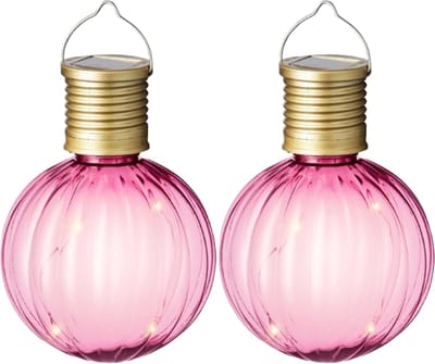 Lumineo tuin/buiten 8x stuks Led lampje/lampion solar verlichting roze 11 x 8 cm - Tuinverlichting zonne-energie