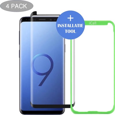 4x Screenprotector geschikt voor Samsung Galaxy S9 - Tempered Glass Case-Friendly Zwart en Lijm over het Hele Beeld (+ Installatie-tool)