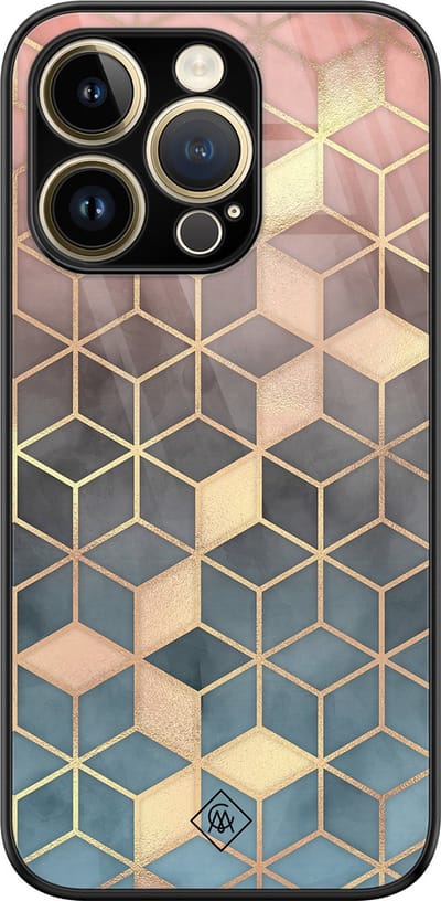 Casimoda® hoesje - Geschikt voor iPhone 14 Pro - Cubes Art - Luxe Hard Case Zwart - Backcover telefoonhoesje - Multi