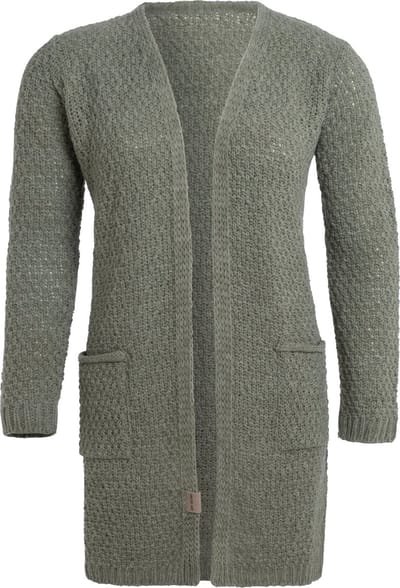 Knit Factory Luna Gebreid Vest Urban Green - Gebreide dames cardigan - Middellang vest reikend tot boven de knie - Groen damesvest gemaakt uit 30% wol en 70% acryl - 40/42 - Met steekzakken